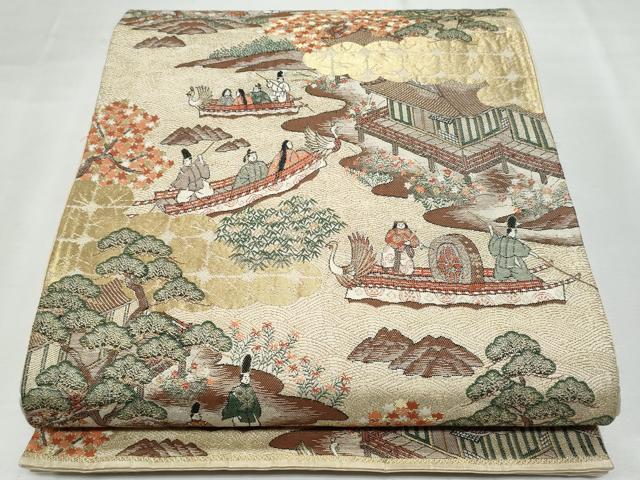 平和屋着物◎六通柄袋帯 人物風景文 金糸 正絹 逸品 CABF7010fb