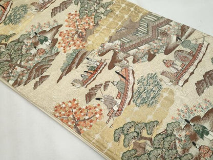 平和屋着物◎六通柄袋帯 人物風景文 金糸 正絹 逸品 CABF7010fb
