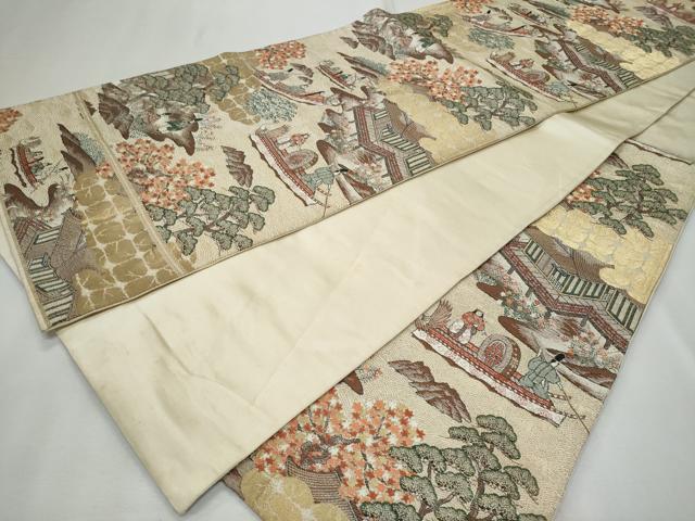 平和屋着物◎六通柄袋帯 人物風景文 金糸 正絹 逸品 CABF7010fb