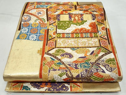 平和屋着物◎六通柄袋帯 唐織 吉祥花鳥文 金銀糸 正絹 逸品 CABF7011fb