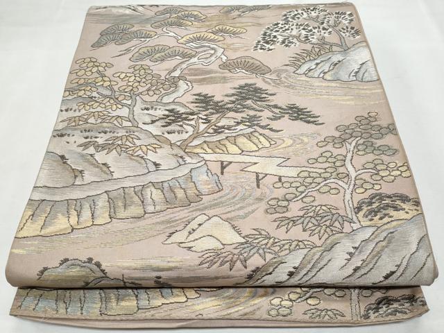 平和屋着物◎六通柄袋帯 風景文 金銀糸 正絹 逸品 CABF7013fb