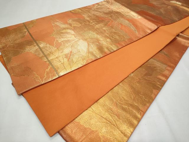 平和屋着物◎六通柄袋帯 草花文 金糸 正絹 逸品 CABF7014fb