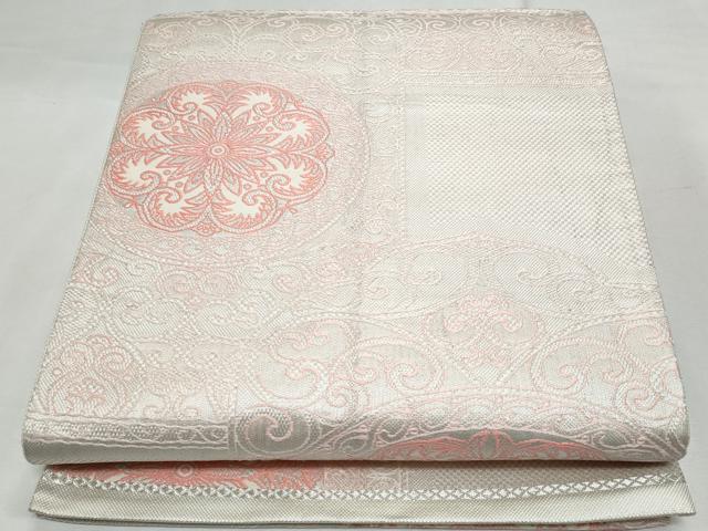 平和屋着物◎六通柄袋帯 絵皿花文 正絹 逸品 CABF7017fb
