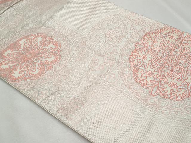 平和屋着物◎六通柄袋帯 絵皿花文 正絹 逸品 CABF7017fb