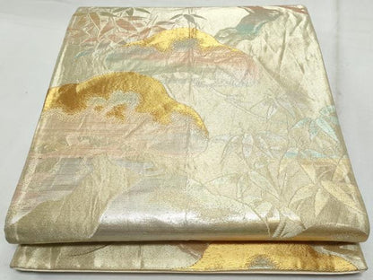 平和屋着物◎六通柄袋帯 笹松文 金糸 正絹 逸品 CABF7021fb