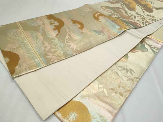 平和屋着物◎六通柄袋帯 笹松文 金糸 正絹 逸品 CABF7021fb