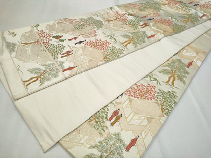 平和屋着物◎六通柄袋帯 唐織 人物風景文 金糸 正絹 逸品 CABF7022fb