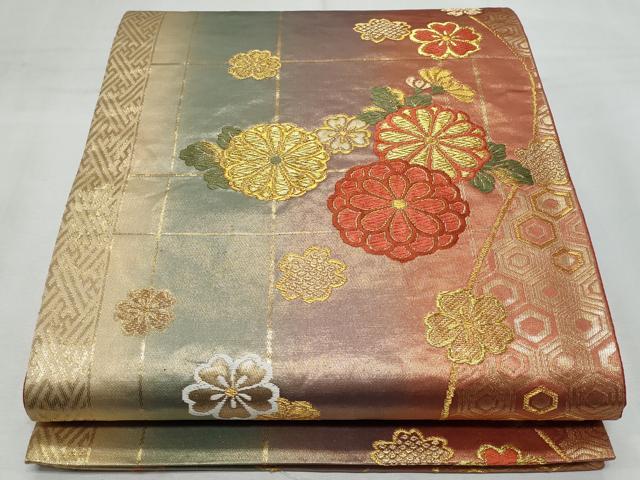 平和屋着物◎六通柄袋帯 唐織 草花文 金糸 正絹 逸品 CABF7023fb