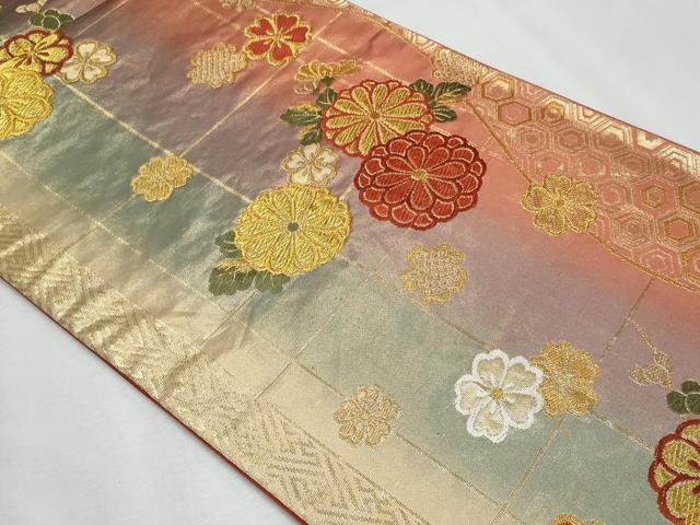 平和屋着物◎六通柄袋帯 唐織 草花文 金糸 正絹 逸品 CABF7023fb