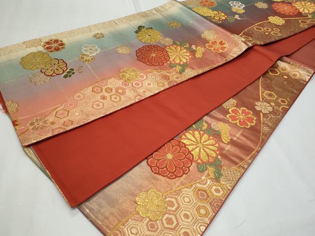 平和屋着物◎六通柄袋帯 唐織 草花文 金糸 正絹 逸品 CABF7023fb