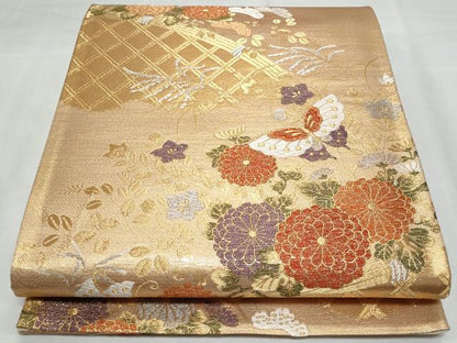平和屋着物◎六通柄袋帯 籬舞蝶花文 金銀糸 正絹 逸品 CABF7025fb