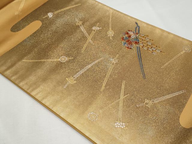 平和屋着物◎太鼓柄袋帯 唐織 簪 金銀糸 正絹 逸品 CABF7026fb