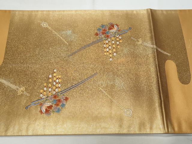 平和屋着物◎太鼓柄袋帯 唐織 簪 金銀糸 正絹 逸品 CABF7026fb