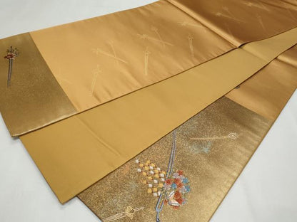 平和屋着物◎太鼓柄袋帯 唐織 簪 金銀糸 正絹 逸品 CABF7026fb