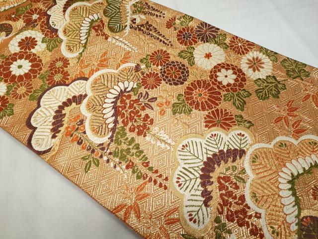 平和屋着物◎佐賀錦 六通柄袋帯 唐織 藤花房 金糸 正絹 逸品 CABF7027fb
