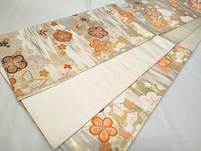 平和屋着物◎六通柄袋帯　唐織　舞蝶花文　金糸　正絹　逸品　CABF7028fb