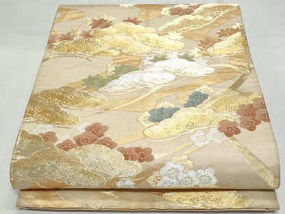 平和屋着物◎六通柄袋帯 枝松花文 金銀糸 正絹 逸品 CABF7032fb