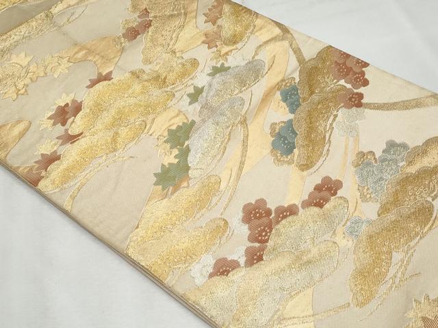 平和屋着物◎六通柄袋帯 枝松花文 金銀糸 正絹 逸品 CABF7032fb