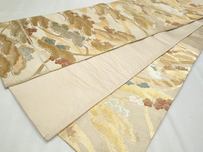 平和屋着物◎六通柄袋帯 枝松花文 金銀糸 正絹 逸品 CABF7032fb