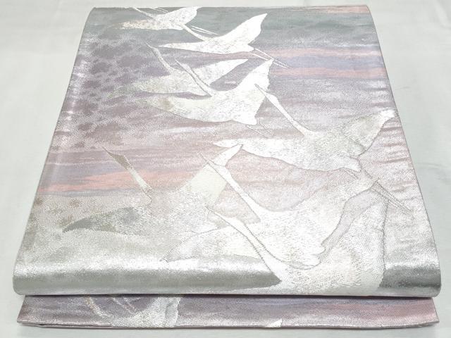 平和屋着物◎六通柄袋帯 飛鶴文 銀糸 正絹 逸品 CABF7036fb