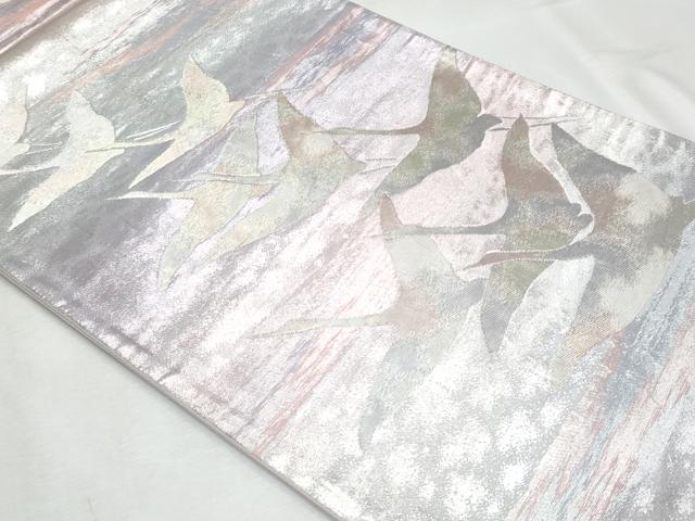 平和屋着物◎六通柄袋帯 飛鶴文 銀糸 正絹 逸品 CABF7036fb
