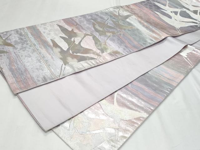 平和屋着物◎六通柄袋帯 飛鶴文 銀糸 正絹 逸品 CABF7036fb