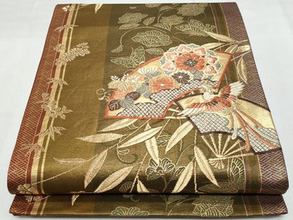 平和屋着物◎六通柄袋帯 唐織 地紙鳳凰花文 金糸 正絹 逸品 CABF7039fb
