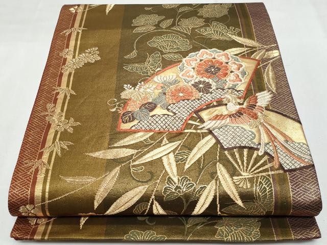 平和屋着物◎六通柄袋帯 唐織 地紙鳳凰花文 金糸 正絹 逸品 CABF7039fb