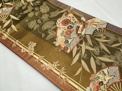 平和屋着物◎六通柄袋帯 唐織 地紙鳳凰花文 金糸 正絹 逸品 CABF7039fb