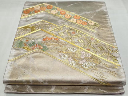 平和屋着物◎太鼓柄袋帯　総刺繍　駒刺繍　吉祥花文　金銀糸　正絹　逸品　CABF7046fb