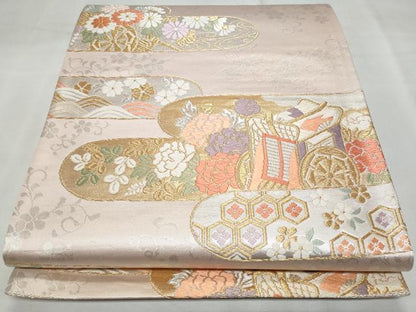 平和屋着物◎六通柄袋帯　唐織　御所車花文　金銀糸　正絹　逸品　CABF7047fb