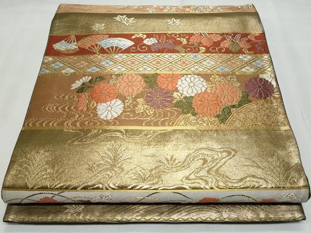 平和屋着物◎六通柄袋帯　唐織　横段花文　金糸　正絹　逸品　CABF7049fb