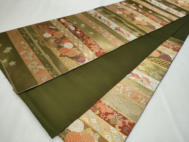 平和屋着物◎六通柄袋帯　唐織　横段花文　金糸　正絹　逸品　CABF7049fb