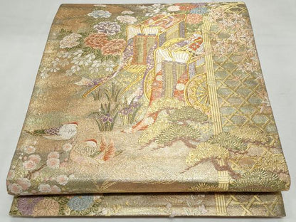 平和屋着物◎六通柄袋帯　唐織　鴛鴦御所車花文　金銀糸　正絹　逸品　CABF7053fb