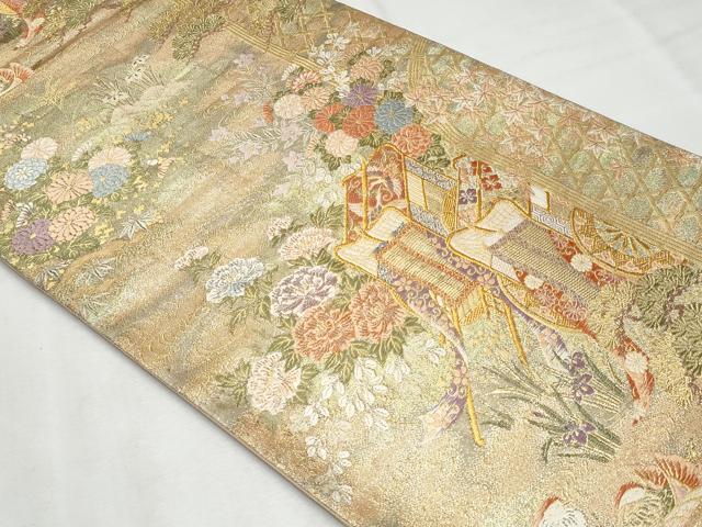 平和屋着物◎六通柄袋帯　唐織　鴛鴦御所車花文　金銀糸　正絹　逸品　CABF7053fb