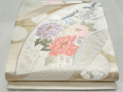 平和屋着物◎六通柄袋帯　唐織　扇面鳳凰花文　金銀糸　正絹　逸品　CABF7055fb