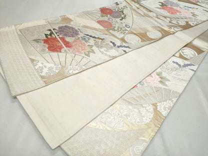 平和屋着物◎六通柄袋帯　唐織　扇面鳳凰花文　金銀糸　正絹　逸品　CABF7055fb