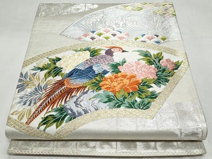平和屋着物◎六通柄袋帯　唐織　地紙孔雀花文　金銀糸　正絹　逸品　CABF7056fb