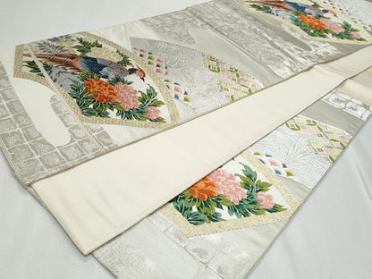 平和屋着物◎六通柄袋帯　唐織　地紙孔雀花文　金銀糸　正絹　逸品　CABF7056fb