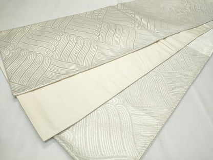 平和屋着物◎六通柄袋帯 立波文 銀糸 正絹 逸品 CABF7064fb