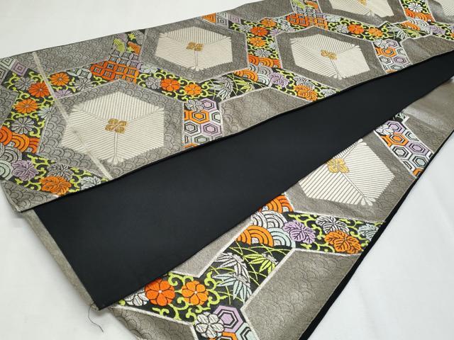 平和屋着物◎六通柄袋帯 唐織 亀甲菱松葉文 金銀糸 正絹 逸品 CABF7065fb
