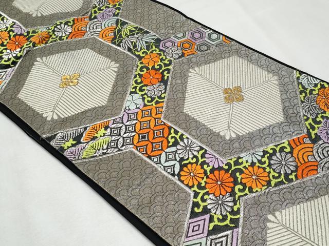 平和屋着物◎六通柄袋帯 唐織 亀甲菱松葉文 金銀糸 正絹 逸品 CABF7065fb