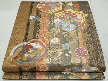 平和屋着物◎六通柄袋帯 唐織 竹取亀甲文 金糸 正絹 逸品 CABF7071fb