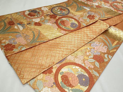 平和屋着物◎佐賀錦 六通柄袋帯 唐織 花丸文 金糸 正絹 逸品 CABF7073fb