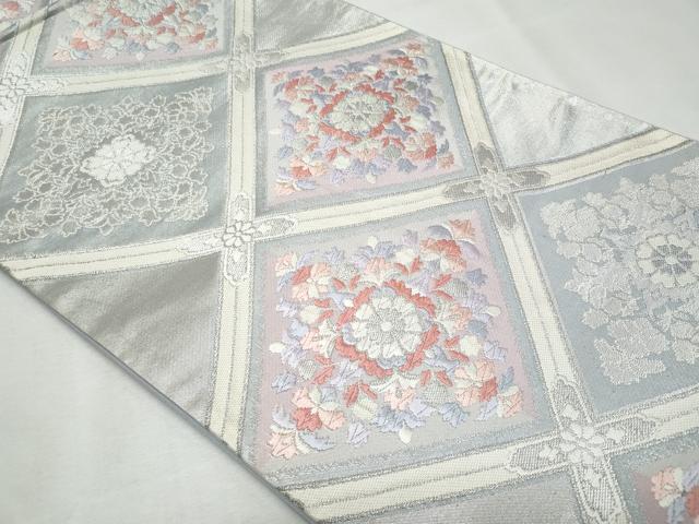 平和屋着物◎六通柄袋帯 唐織 菱花文 銀糸 正絹 逸品 CABF7074fb