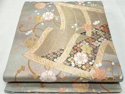平和屋着物◎西陣 野々村織物謹製 六通柄袋帯 唐織 絵巻枝桜文 金糸 正絹 逸品 CABF7076fb