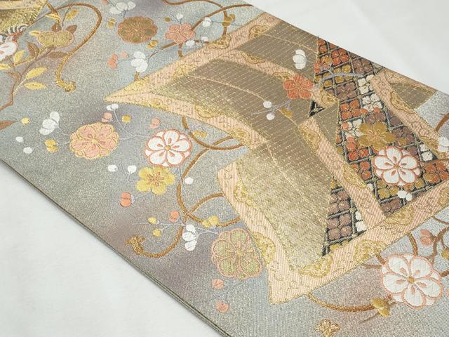 平和屋着物◎西陣 野々村織物謹製 六通柄袋帯 唐織 絵巻枝桜文 金糸 正絹 逸品 CABF7076fb