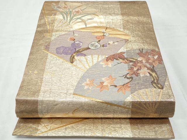 平和屋着物◎六通柄袋帯 風流花扇舟図 金糸 正絹 逸品 CABF7077fb
