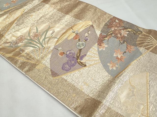 平和屋着物◎六通柄袋帯 風流花扇舟図 金糸 正絹 逸品 CABF7077fb