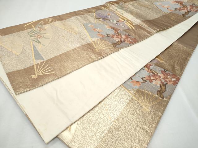 平和屋着物◎六通柄袋帯 風流花扇舟図 金糸 正絹 逸品 CABF7077fb